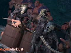 Lara Croft is slapped in the face by giant troll cocks